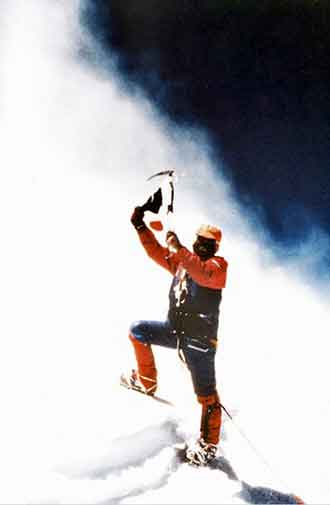 
K2 West Face First Ascent Route by Japanese 1981 - Nazir Sabir Holding Pakistan And Japan Flags On K2 Summit August 7, 1981
